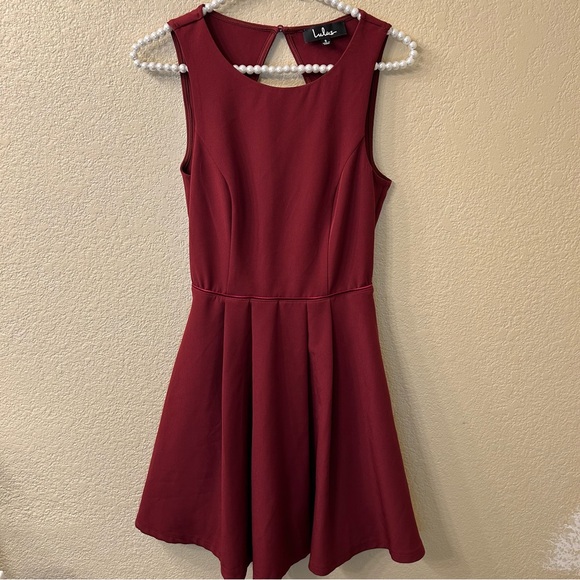 Lulu’s Party Hop Burgundy Backless Skater Dress - Picture 5 of 9
